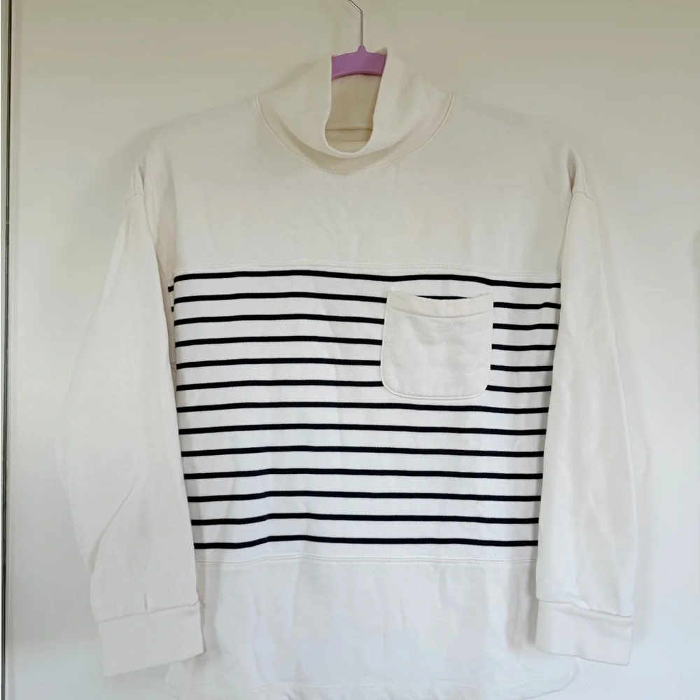 Madewell (Re)Sourced Cotton Striped Mock Neck Pocket Sweatshirt XXS White Black